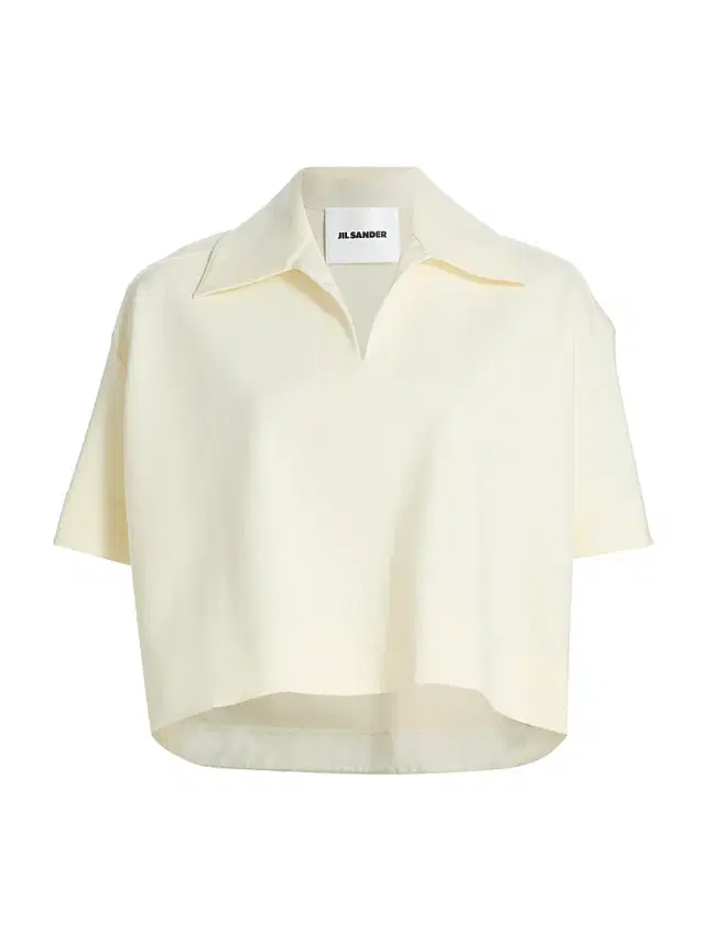 Jil Sander Women's Textured Crepe Short-Sleeve Polo Shirt - Chalk