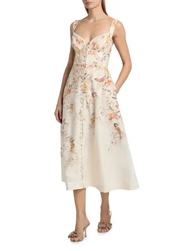 Zimmermann Women's Kindred Spirit Luna Linen Picnic Midi-Dress - Cream Songbird | Thumbnail 2 Zimmermann Women's Kindred Spirit Luna Linen Picnic Midi-Dress - Cream Songbird | Thumbnail 2