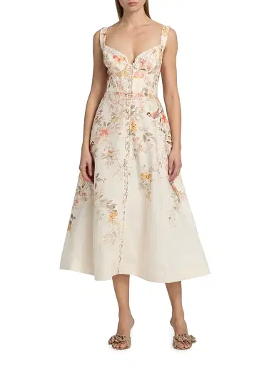 Zimmermann Women's Kindred Spirit Luna Linen Picnic Midi-Dress - Cream Songbird | Thumbnail 3 Zimmermann Women's Kindred Spirit Luna Linen Picnic Midi-Dress - Cream Songbird | Thumbnail 3