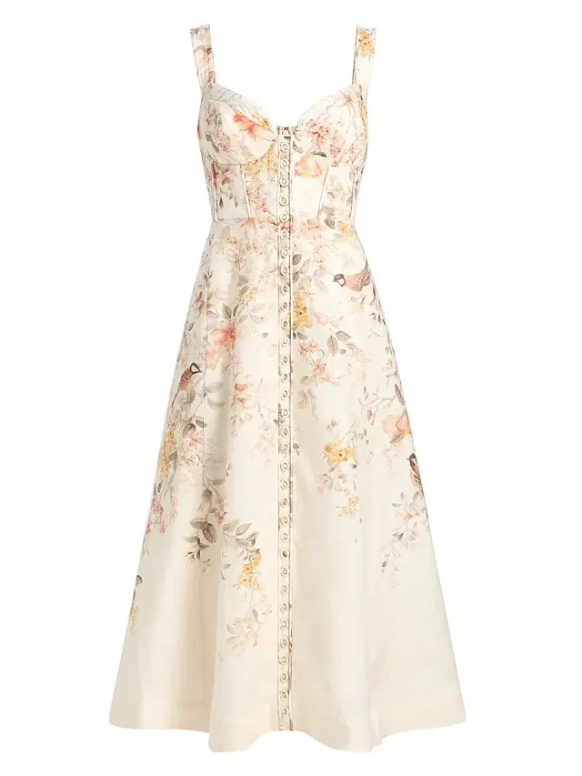 Zimmermann Women's Kindred Spirit Luna Linen Picnic Midi-Dress - Cream Songbird