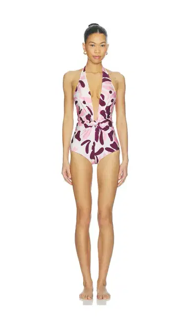 ADRIANA DEGREAS Bold Floral Halterneck Swimsuit | Thumbnail 1