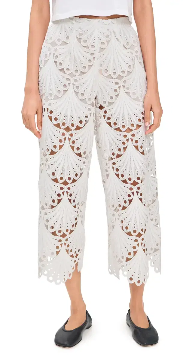 MEIMEIJ Scalloped Eyelet Lace Pants Latte