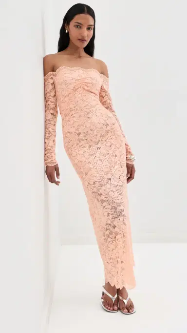 rabanne Lace Dress with Sequin Embroidery Salmon Pink | Thumbnail 2 rabanne Lace Dress with Sequin Embroidery Salmon Pink | Thumbnail 2