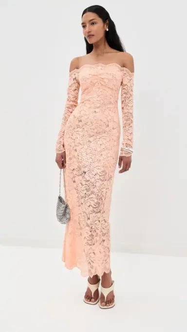 rabanne Lace Dress with Sequin Embroidery Salmon Pink | Thumbnail 5 rabanne Lace Dress with Sequin Embroidery Salmon Pink | Thumbnail 5