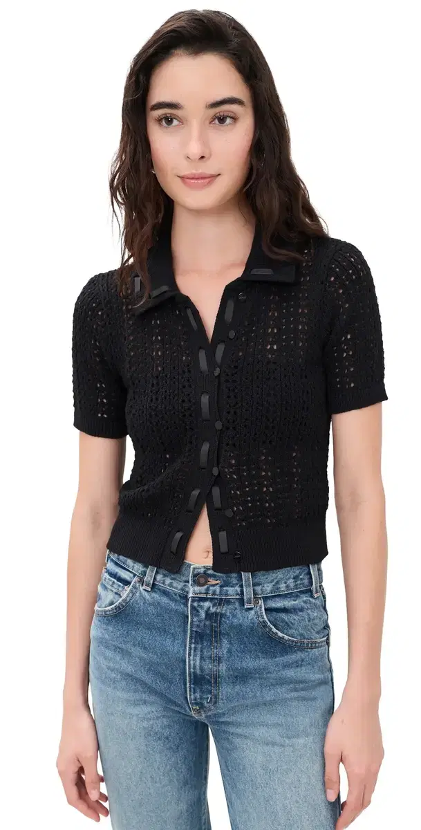 L'AGENCE Ninette Pointelle Cardigan Black/Black