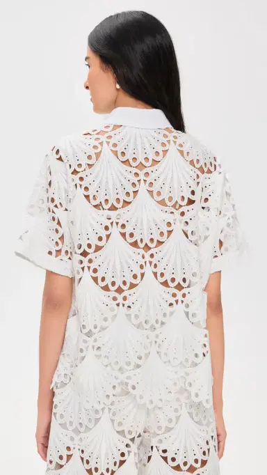 MEIMEIJ Short Sleeve Button Down Lace Top Latte 42 | Thumbnail 3