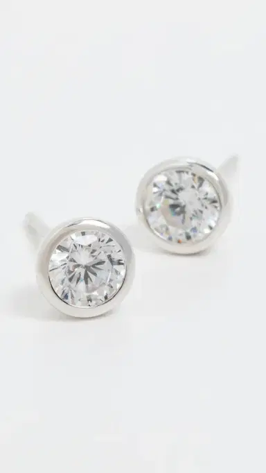 SHASHI Solitaire Bezel Stud Earrings Silver One Size | Thumbnail 4