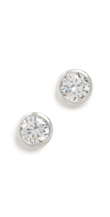 SHASHI Solitaire Bezel Stud Earrings Silver One Size | Thumbnail 1