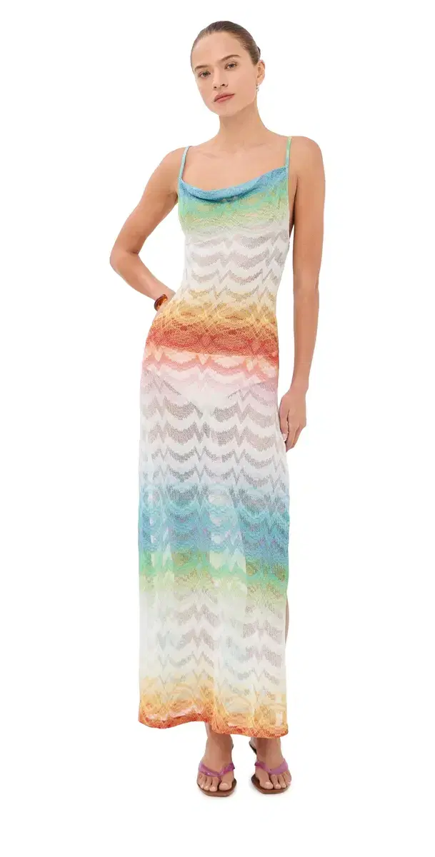 Cowl Neck Long Cover Up Dress Multicolor
