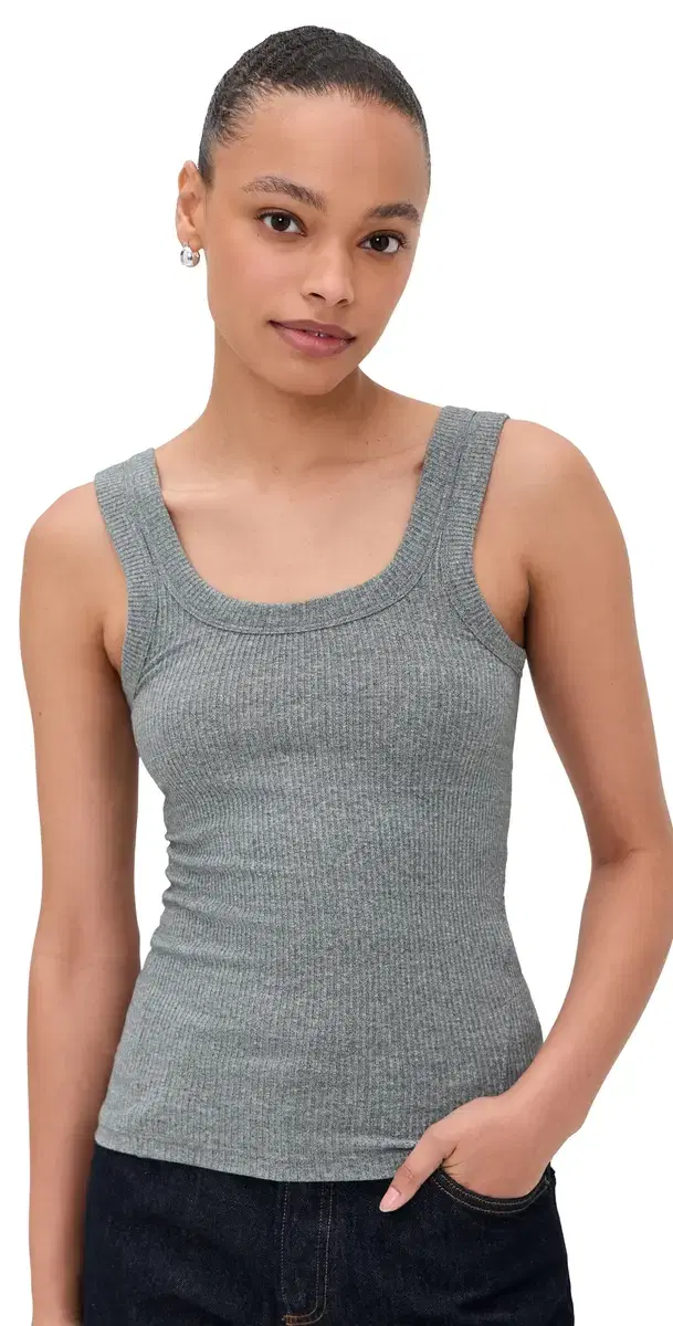 rag & bone The Essential Rib U Neck Tank Heather Grey