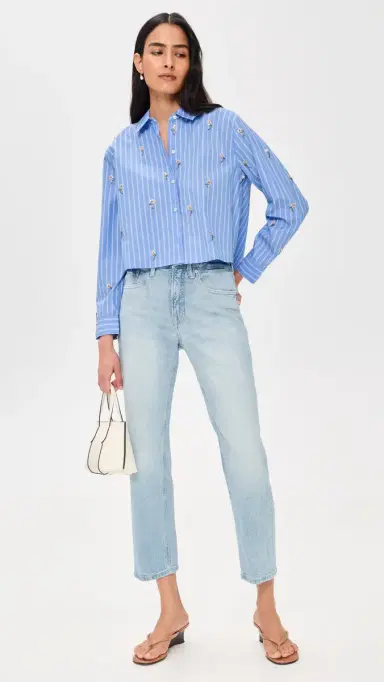 L'AGENCE Cosette Crop High Low hirt Blue tripe/equin Flower | Thumbnail 5 L'AGENCE Cosette Crop High Low hirt Blue tripe/equin Flower | Thumbnail 5
