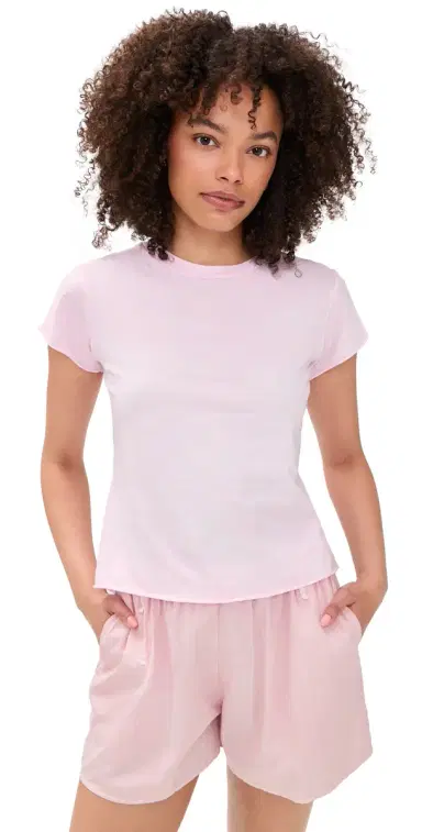 ALL THREE Rose Raw Hem Tee Light Pink L | Thumbnail 1 ALL THREE Rose Raw Hem Tee Light Pink L | Thumbnail 1