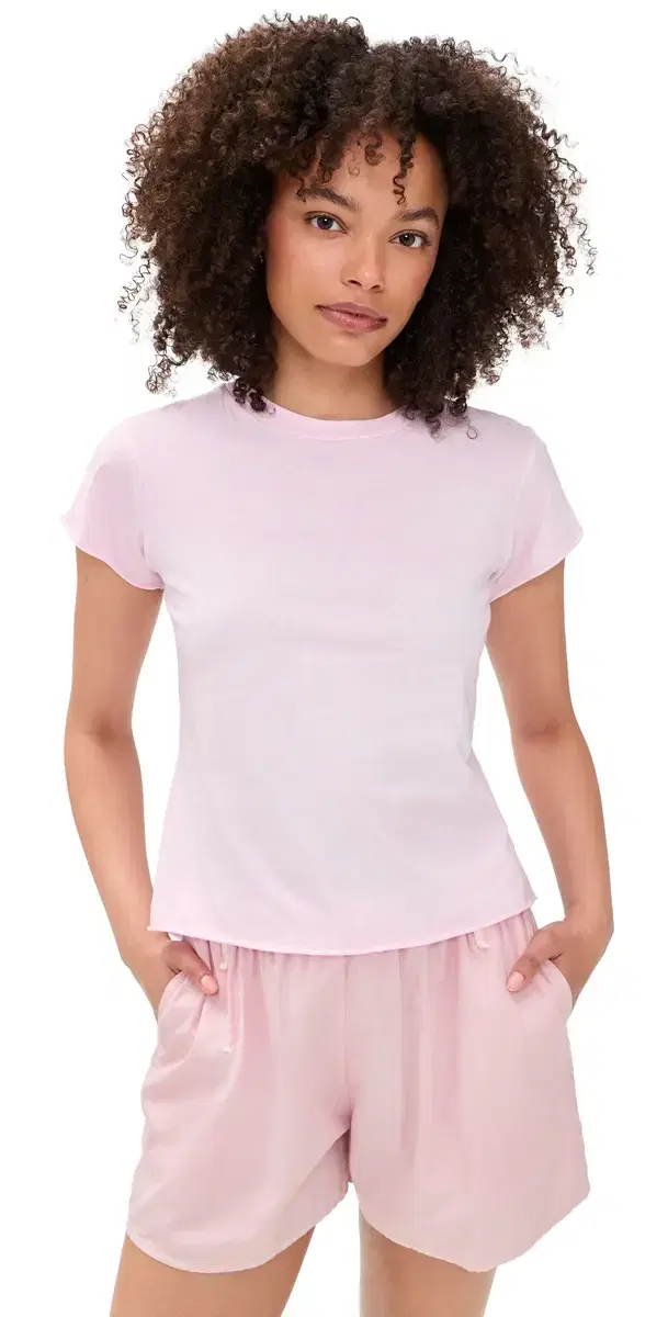 ALL THREE Rose Raw Hem Tee ight Pink