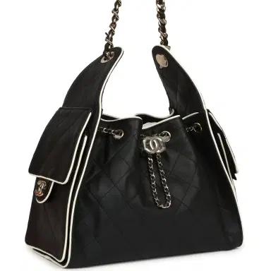 Chanel Chanel Small 25 Hobo Bag Black and White Calfskin Light Gold Hardware | Thumbnail 2