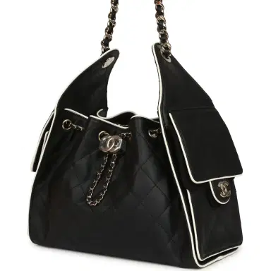 Chanel Chanel Small 25 Hobo Bag Black and White Calfskin Light Gold Hardware | Thumbnail 5