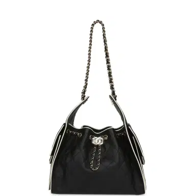 Chanel Chanel Small 25 Hobo Bag Black and White Calfskin Light Gold Hardware | Thumbnail 7