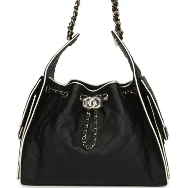 Chanel Chanel Small 25 Hobo Bag Black and White Calfskin Light Gold Hardware | Thumbnail 1