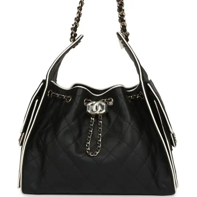 Chanel Small 25 Hobo Bag Black and White Calfskin Light Gold Hardware