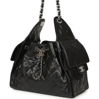 Chanel Chanel Small 25 Hobo Bag Black Shiny Aged Crumpled Calfskin Silver Hardware | Thumbnail 5 Chanel Chanel Small 25 Hobo Bag Black Shiny Aged Crumpled Calfskin Silver Hardware | Thumbnail 5