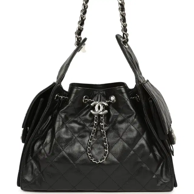 Chanel Chanel Small 25 Hobo Bag Black Shiny Aged Crumpled Calfskin Silver Hardware