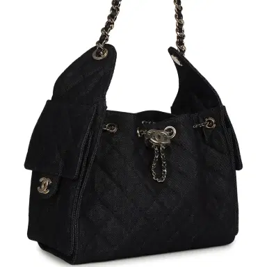 Chanel Chanel Small 25 Hobo Bag Dark Blue Denim Light Gold Hardware | Thumbnail 2
