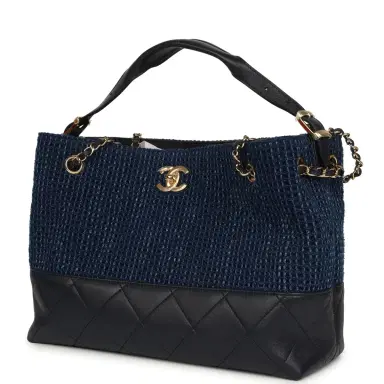 Chanel Chanel Small Coco Base Hobo Bag Blue Denim Tweed and Navy Blue Shiny Lambskin Gold Hardware | Thumbnail 5 Chanel Chanel Small Coco Base Hobo Bag Blue Denim Tweed and Navy Blue Shiny Lambskin Gold Hardware | Thumbnail 5