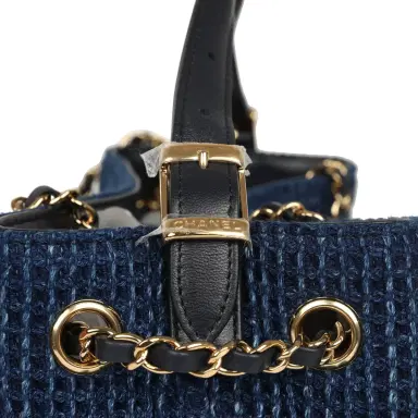 Chanel Chanel Small Coco Base Hobo Bag Blue Denim Tweed and Navy Blue Shiny Lambskin Gold Hardware | Thumbnail 8 Chanel Chanel Small Coco Base Hobo Bag Blue Denim Tweed and Navy Blue Shiny Lambskin Gold Hardware | Thumbnail 8