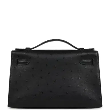 HERMÈS Hermes Kelly Pochette Black Ostrich Gold Hardware | Thumbnail 4 HERMÈS Hermes Kelly Pochette Black Ostrich Gold Hardware | Thumbnail 4