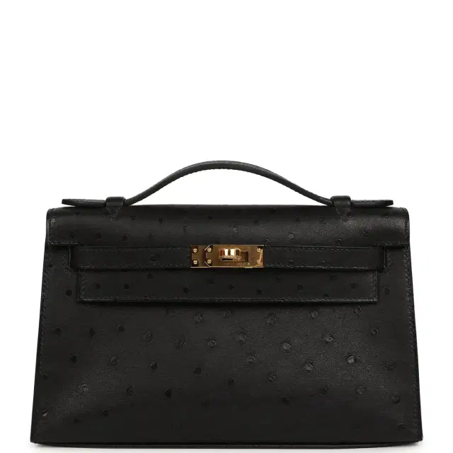 hermes Hermes Kelly Pochette Black Ostrich Gold Hardware