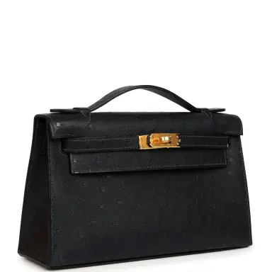 HERMÈS Hermes Kelly Pochette Caban Ostrich Gold Hardware | Thumbnail 2 HERMÈS Hermes Kelly Pochette Caban Ostrich Gold Hardware | Thumbnail 2