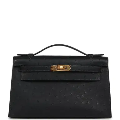 HERMÈS Hermes Kelly Pochette Caban Ostrich Gold Hardware | Thumbnail 1 HERMÈS Hermes Kelly Pochette Caban Ostrich Gold Hardware | Thumbnail 1
