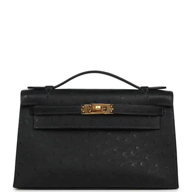 hermes Hermes Kelly Pochette Caban Ostrich Gold Hardware