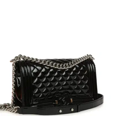 Chanel Pre-owned Chanel Medium Boy Bag Black Patent Silver Hardware | Thumbnail 2 Chanel Pre-owned Chanel Medium Boy Bag Black Patent Silver Hardware | Thumbnail 2