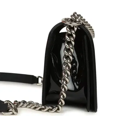 Chanel Pre-owned Chanel Medium Boy Bag Black Patent Silver Hardware | Thumbnail 3 Chanel Pre-owned Chanel Medium Boy Bag Black Patent Silver Hardware | Thumbnail 3
