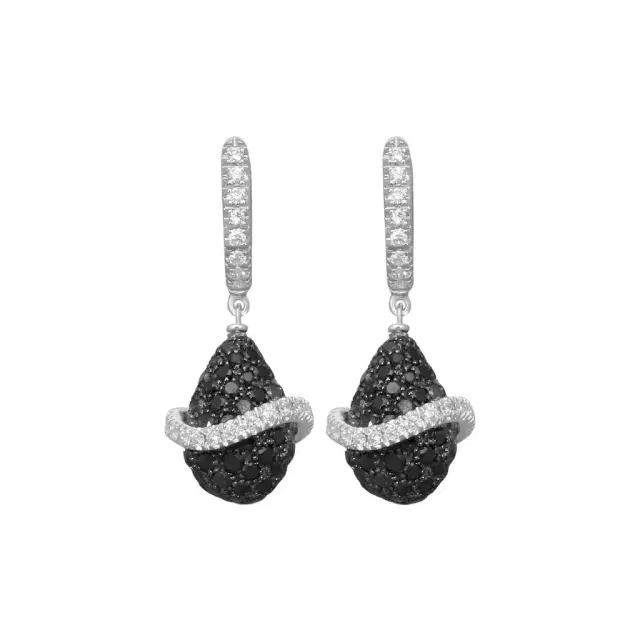 Zydo Zydo 18K White Gold, Black and White Diamond Drop Earrings by The Solist