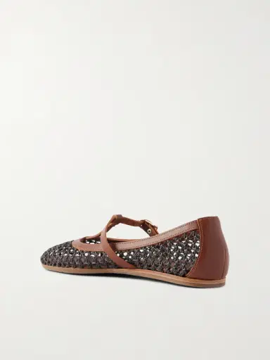 Ancient Greek Sandals Aerati Leather-trimmed Woven Raffia Ballet Flats | Thumbnail 3