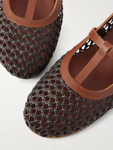 Ancient Greek Sandals Aerati Leather-trimmed Woven Raffia Ballet Flats | Thumbnail 5