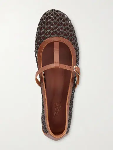 Ancient Greek Sandals Aerati Leather-trimmed Woven Raffia Ballet Flats | Thumbnail 6