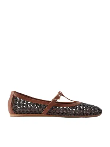 Ancient Greek Sandals Aerati Leather-trimmed Woven Raffia Ballet Flats | Thumbnail 1