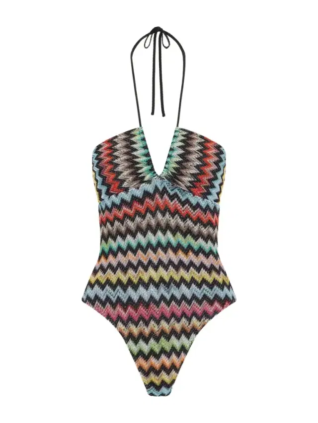 Striped Metallic Crochet-knit Swimsuit