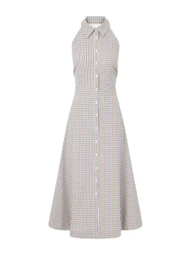 Veronica Beard Mackey Checked Cotton-seersucker Midi Dress