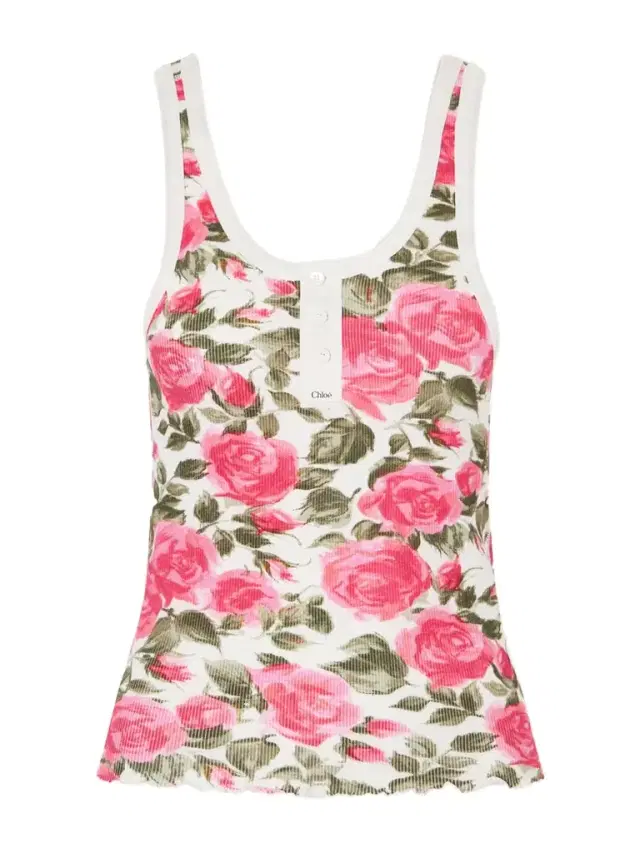 Chloé Floral-print Ribbed Stretch-cotton Jersey Tank