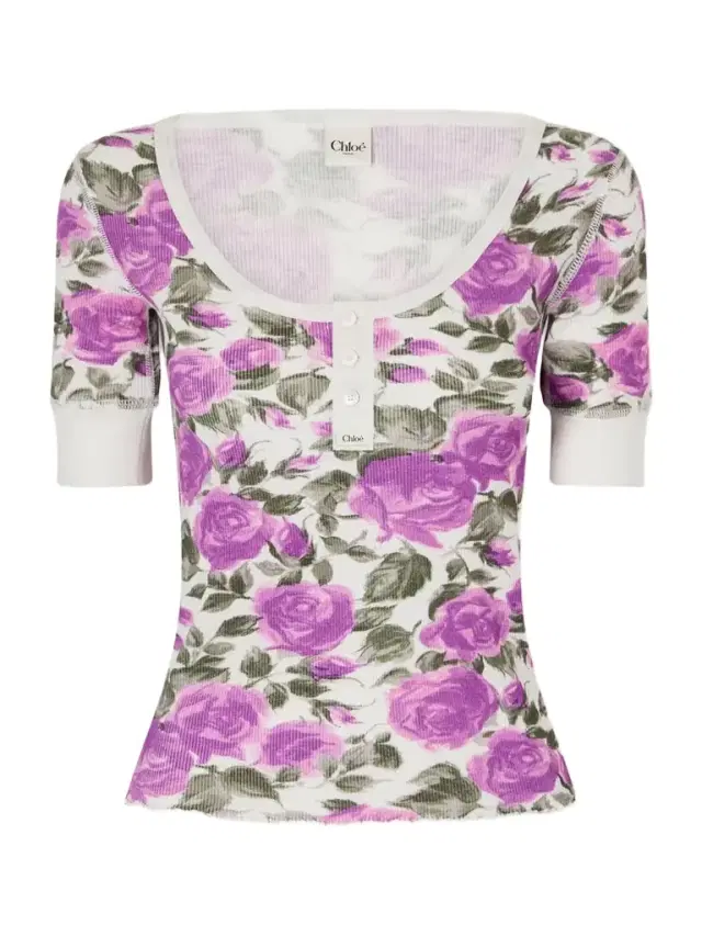 Floral-print Ribbed Stretch-cotton Jersey T-shirt