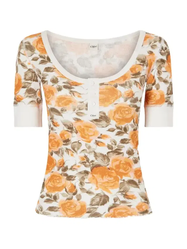 Floral-print Ribbed Stretch-cotton Jersey T-shirt