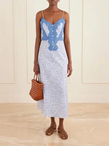 Loretta Caponi Palmira Floral-print Lace-trimmed Cotton Maxi Dress | Thumbnail 2