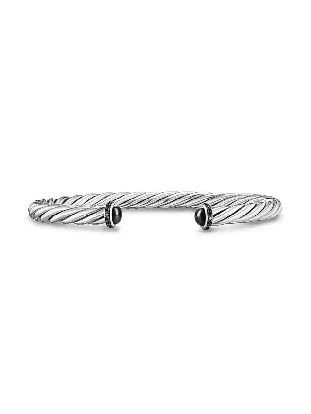 Men's Cable Cuff Bracelet in Sterling Silver - Black Onyx