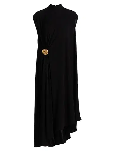 Bottega Veneta Women's Abstract Face Crêpe Midi-Dress - Black - Size 12 | Thumbnail 1 Bottega Veneta Women's Abstract Face Crêpe Midi-Dress - Black - Size 12 | Thumbnail 1