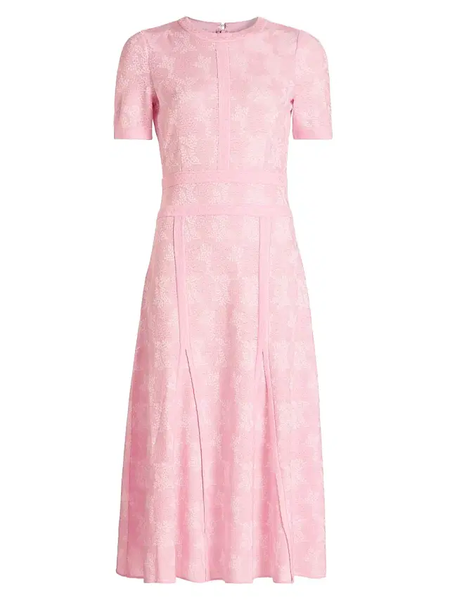 Misook Women's Botanical Intarsia-Knit Fit-&-Flare Maxi Dress - Cherry Blossom White