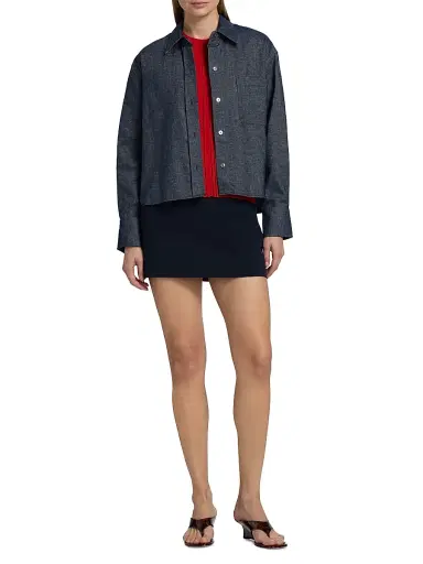 Vince Women's Chambray Cotton-Linen Crop Shirt | Thumbnail 2 Vince Women's Chambray Cotton-Linen Crop Shirt | Thumbnail 2