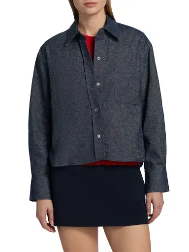 Vince Women's Chambray Cotton-Linen Crop Shirt | Thumbnail 3 Vince Women's Chambray Cotton-Linen Crop Shirt | Thumbnail 3
